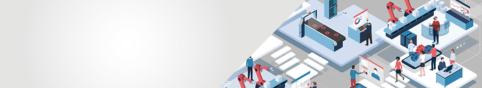 Banner für Artikel über Industrie 4.0 mit Illustration einer Produktionsanlage